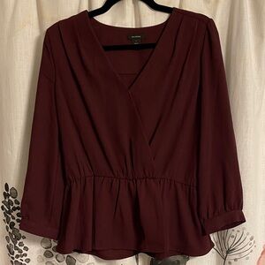 NWT Halogen Burgundy Stem Wrap Peplum Blouse Size Small